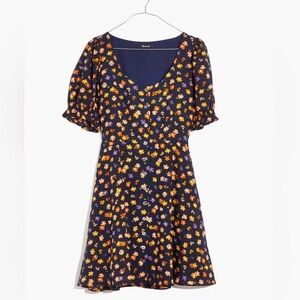 Madewell Smock-Sleeve‎ Button-Front Mini Dress in Happy Hibiscus